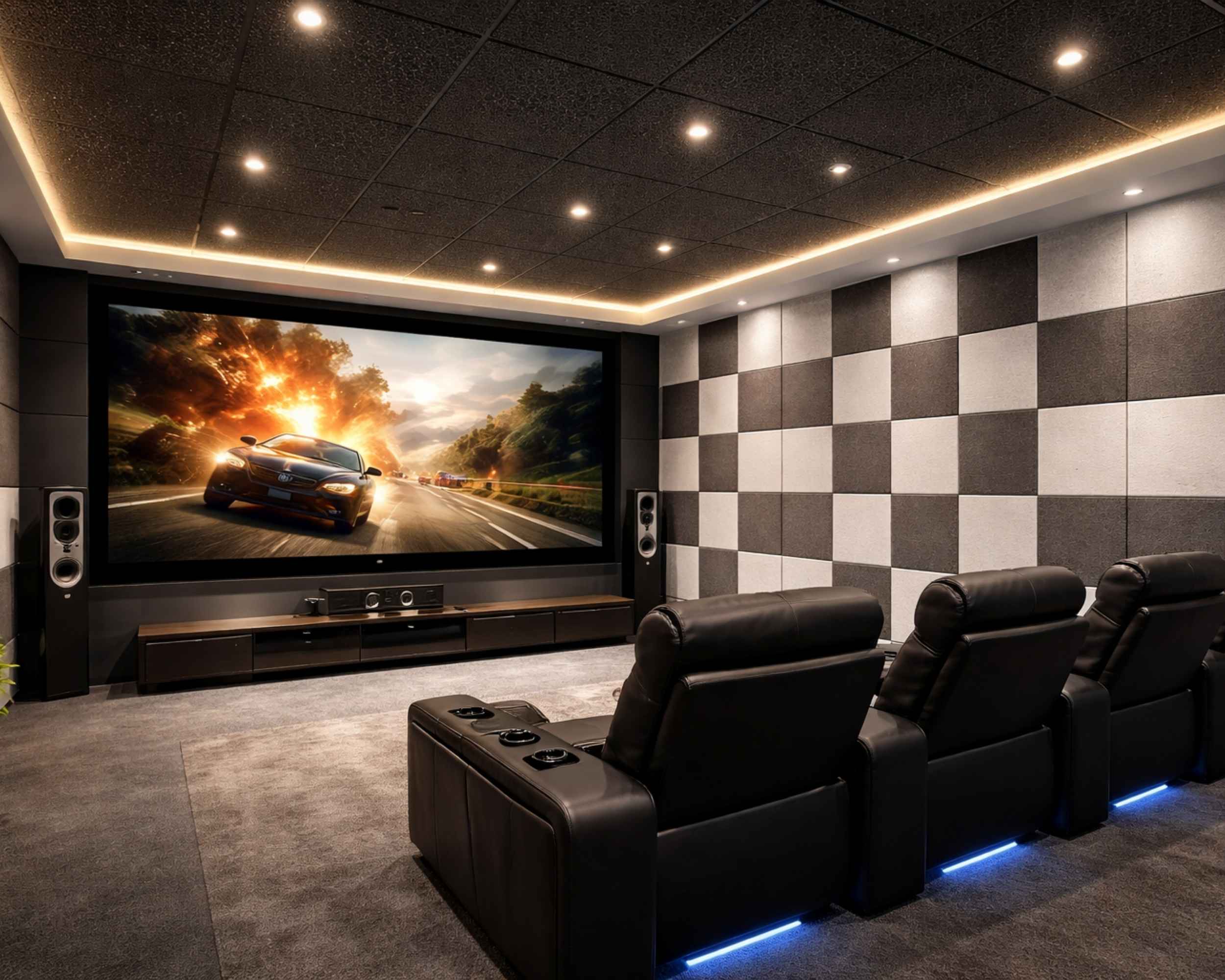 Home theatre wall soundproofing and acoustic panels